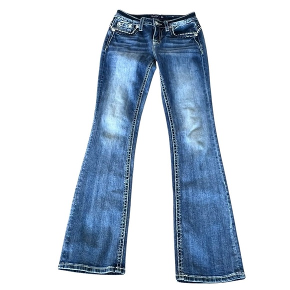 Miss Me Raleigh Bootcut Mid Rise Jean Jewel Bling Embellished Saddle Stitch 26 - Picture 3 of 16